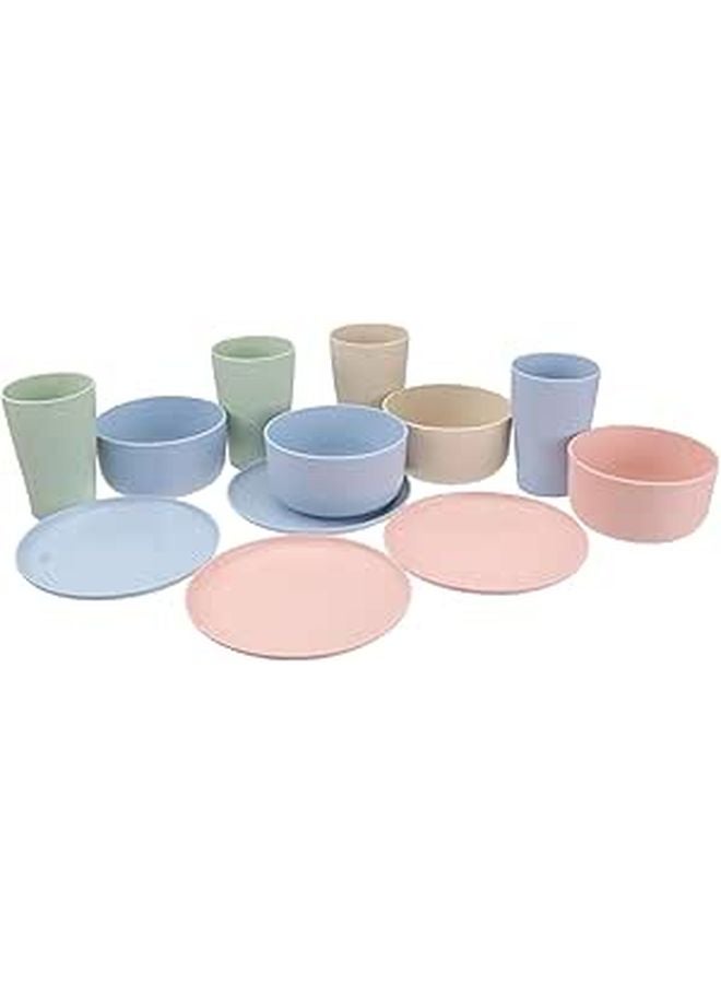 12 Piece Wheat Straw Tableware Set Bowls Cups Plates Microwave Safe Random Color - Image 1
