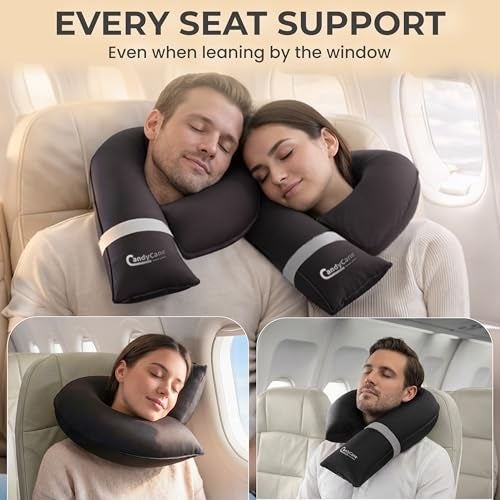 CANDY CANE Inflatable Neck Pillow for Airplane Travel with JShaped Design and 360 Support Head Neck Chin Rest for Any Seat Including Window Leaning Compact BlowUp Travel Pillow - Image 3