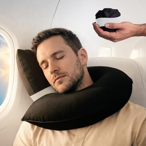 CANDY CANE Inflatable Neck Pillow for Airplane Travel with JShaped Design and 360 Support Head Neck Chin Rest for Any Seat Including Window Leaning Compact BlowUp Travel Pillow - Image 1