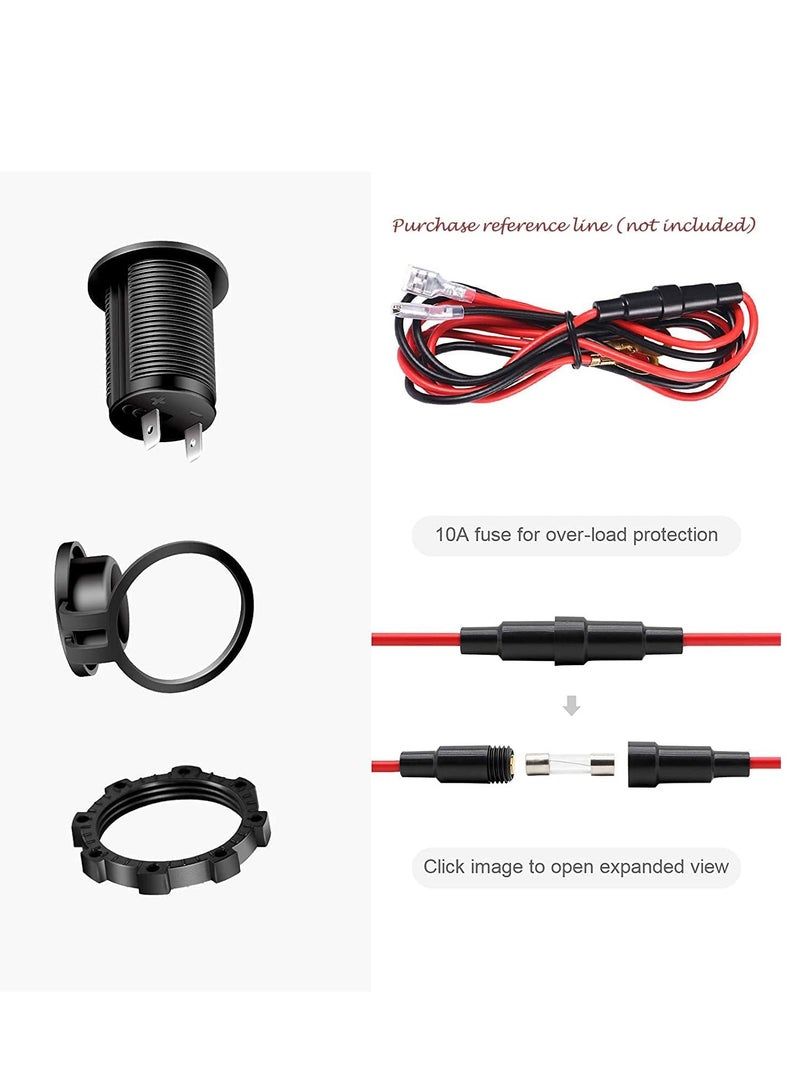 كابتن تيك 12V/24V Car Cigarette Lighter Socket Replacement with Blue LED for Marine Motorcycle Scooter ATV RV and More, Waterproof Pack of 2 Black Blu Ray - Image 2