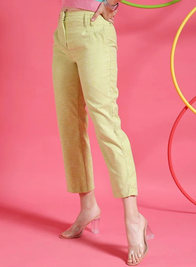 Freehand Freehand Women Green Straight Fit Crop Pants