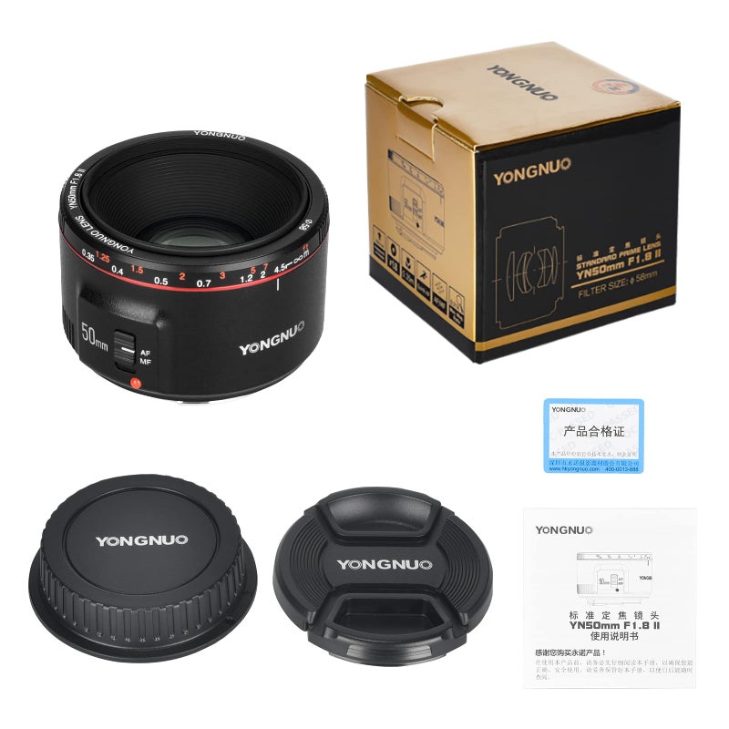 Yongnuo YN50MM F1.8 II AF/MF 0.35M Focus Distance Standard Prime Lens Black for Canon EF Mount EOS Cameras 5D IV 1DX I 200D II 850D 7D 6DII - Image 3