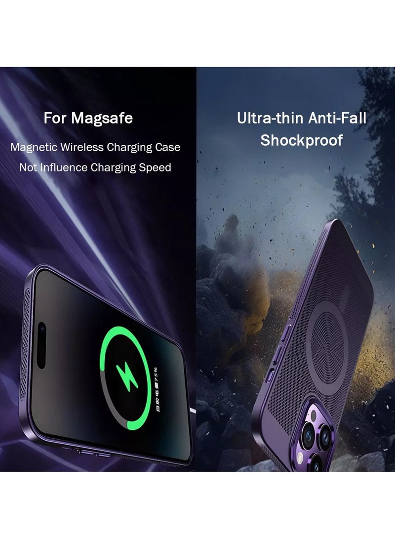 Heat Dissipation Magnetic Case for iPhone 16 Pro Max 6.9 Inch Compatible with MagSafe, Hard Polycarbonate Mesh Breathable Cooling Thin Shockproof Anti-Fingerprint Cover - Image 4