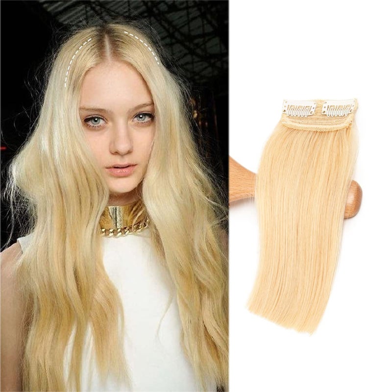 Mini Clip In Human Hair Extensions for Women With Short Hair/thinning Hair,natural Silky Straight Hairpieces Invisible Hairpin Topper Bangs Add Hair Volume Fluffy Thick 10 Inch#613 Light Blonde