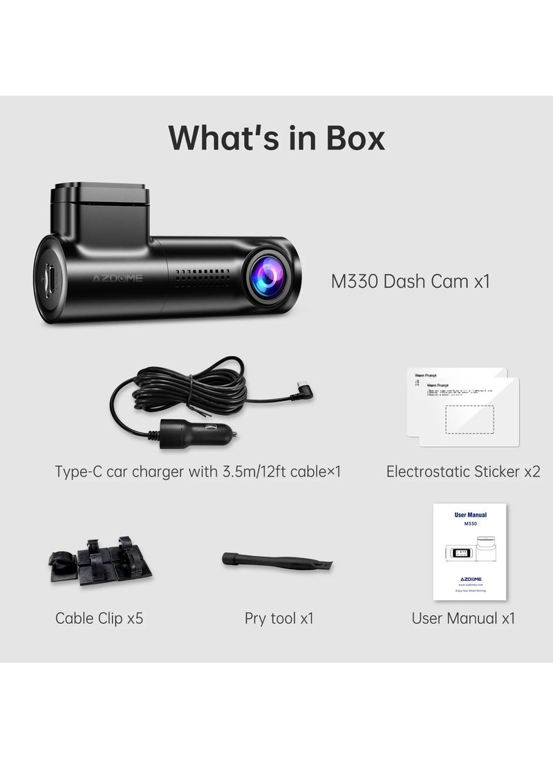 AZDOME - AZDOME M330 Car DVR 1296P Dash Cam Smart Voice Control WiFi Free APP G-sensor Emergency Record Parking Monitor Loop Recording - Image 1