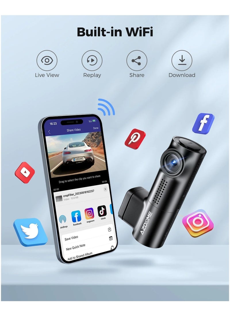 AZDOME - AZDOME M330 Car DVR 1296P Dash Cam Smart Voice Control WiFi Free APP G-sensor Emergency Record Parking Monitor Loop Recording - Image 1