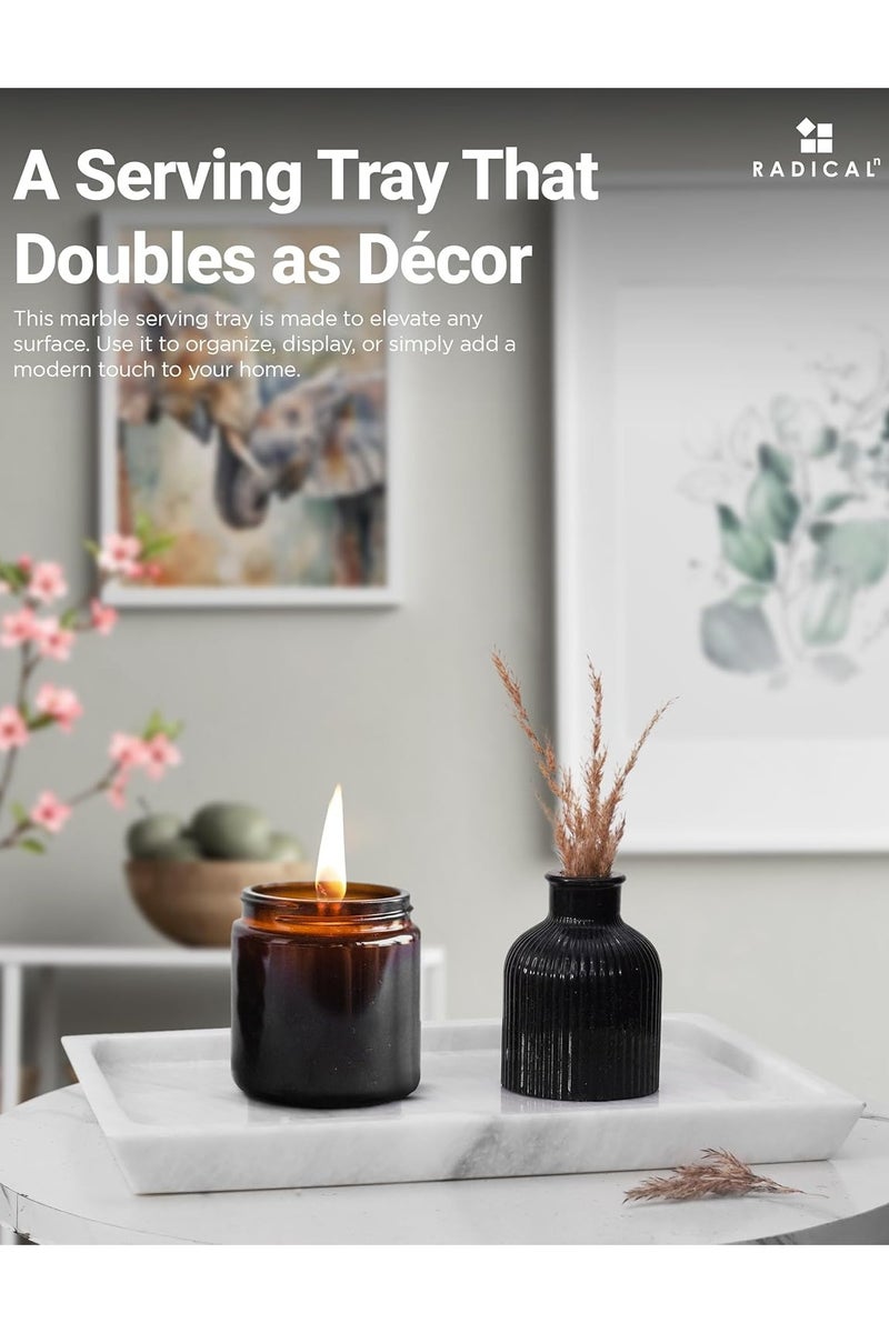 RADICALn White Marble Rectangle Serving Tray | 12" Handmade Tray for Party, Food & Entertaining - Image 4