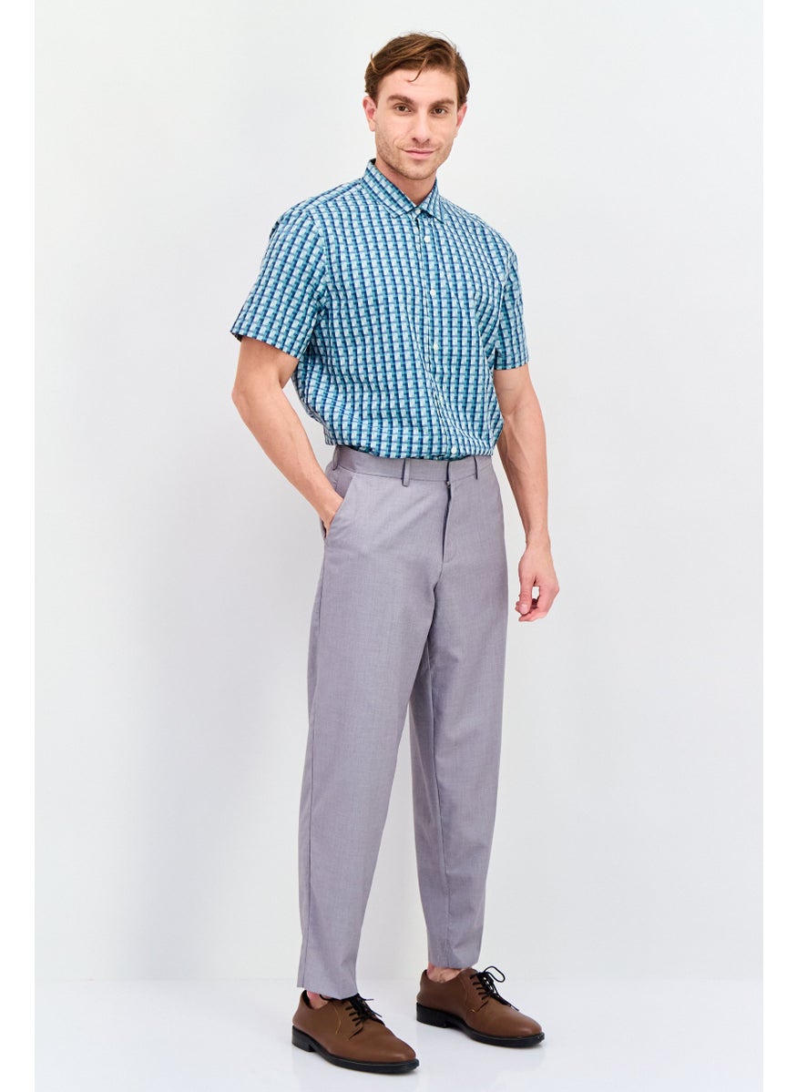 PERRY ELLIS Men Regular Fit Short Sleeves Gingham Print Casual Shirt,  Teal Green Combo  - Image 4