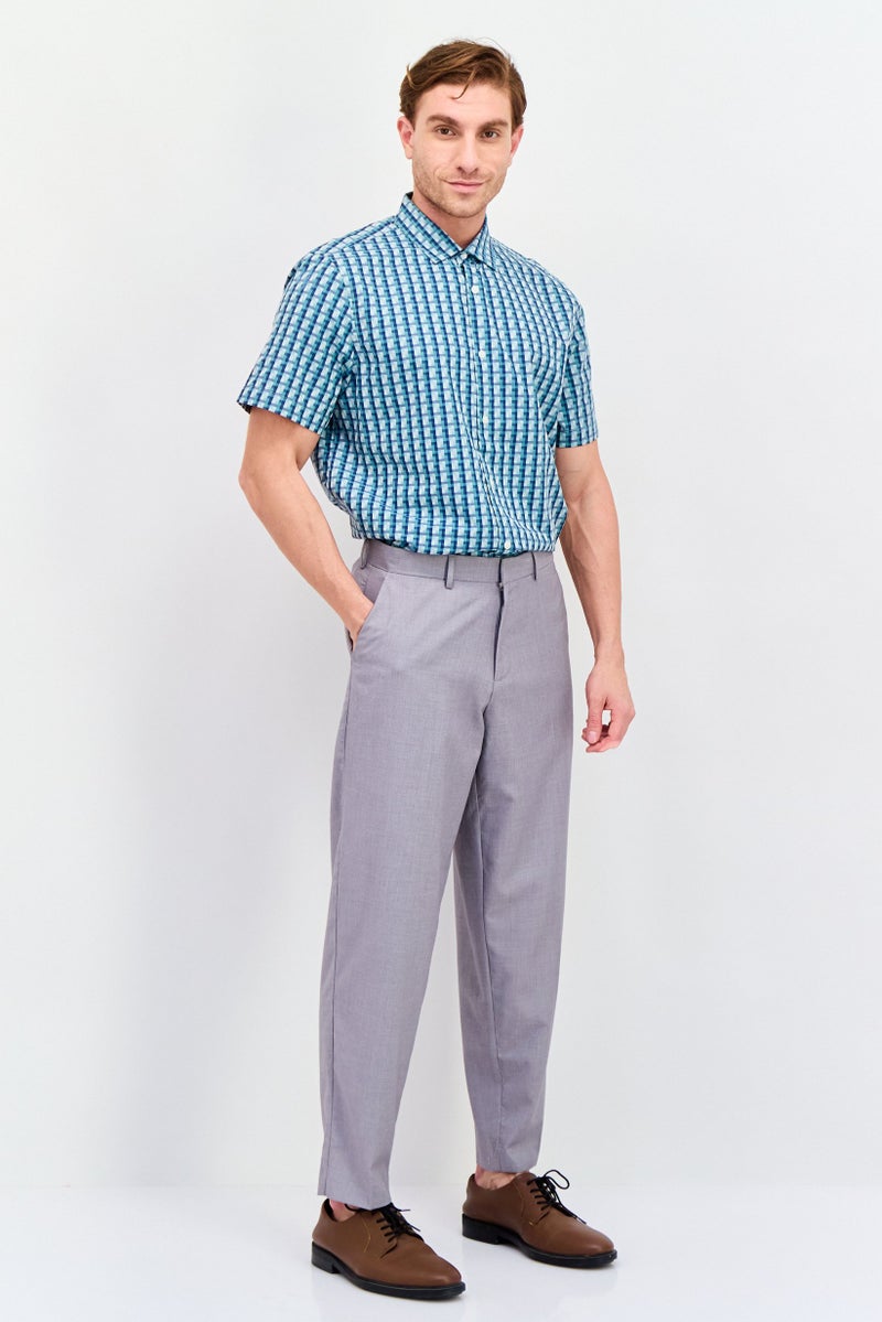 PERRY ELLIS Men Regular Fit Short Sleeves Gingham Print Casual Shirt,  Teal Green - Image 2