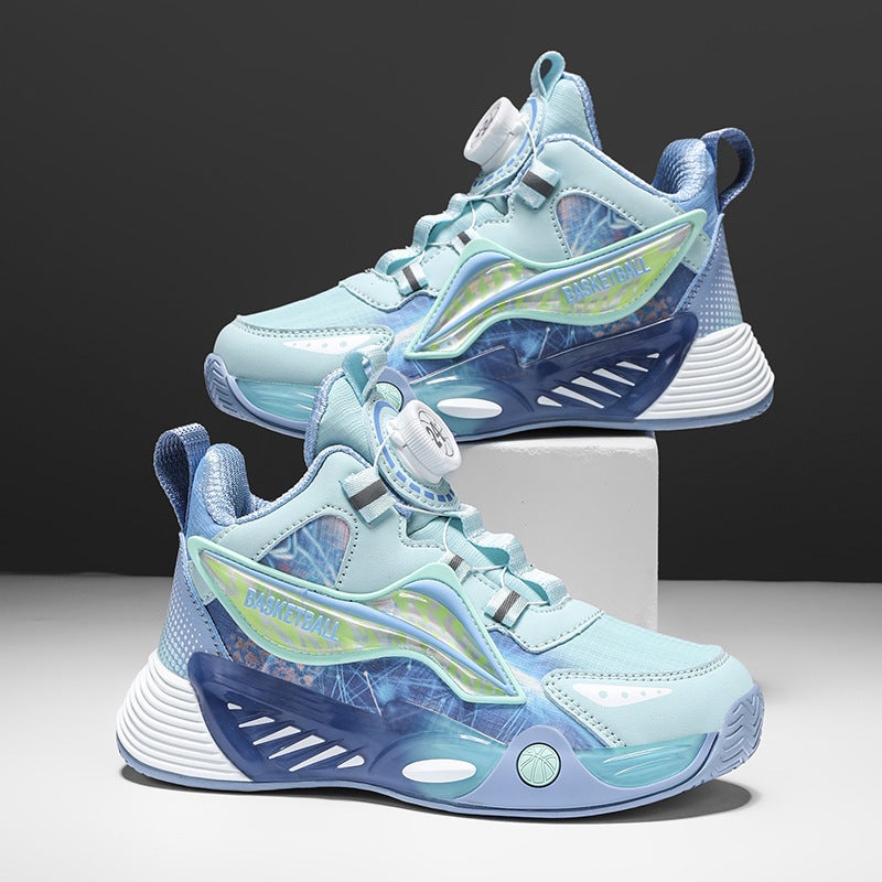 Children'S Basketball Shoes Lightweight Shock Absorbing Leather Waterproof Fleece-Lined Warm Middle And Big Boys Sports Casual Shoes - Image 1