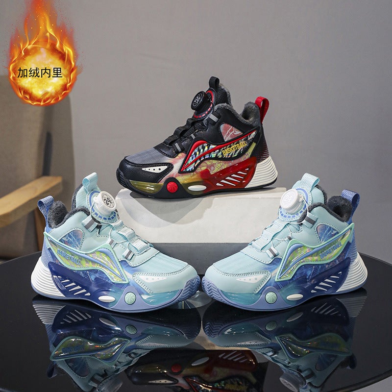 Children'S Basketball Shoes Lightweight Shock Absorbing Leather Waterproof Fleece-Lined Warm Middle And Big Boys Sports Casual Shoes - Image 3