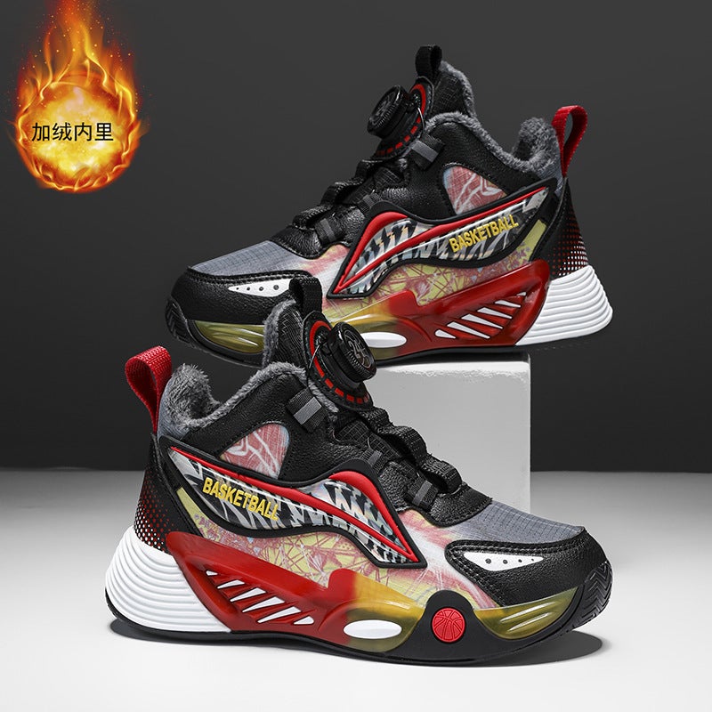 Children'S Basketball Shoes Lightweight Shock Absorbing Leather Waterproof Fleece-Lined Warm Middle And Big Boys Sports Casual Shoes - Image 2