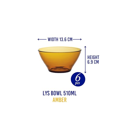 Duralex® LYS Amber Glass Mixing and Serving Bowl (510ml Set of 6 Piece Transparent Amber) - Image 3