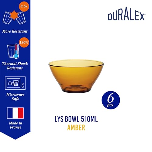 Duralex® LYS Amber Glass Mixing and Serving Bowl (510ml Set of 6 Piece Transparent Amber) - Image 2