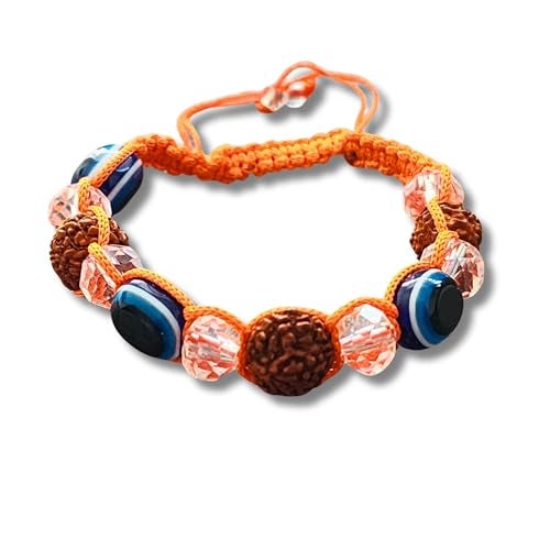 PUSHKARA Authentic 5 Mukhi Rudraksha Evil Eye Tie-up Band – 2.8 Inches Diameter | AAA Grade Unisex both for Men and Women - Image 1