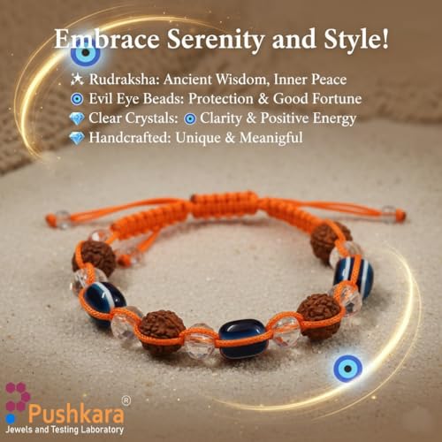 PUSHKARA Authentic 5 Mukhi Rudraksha Evil Eye Tie-up Band – 2.8 Inches Diameter | AAA Grade Unisex both for Men and Women - Image 2
