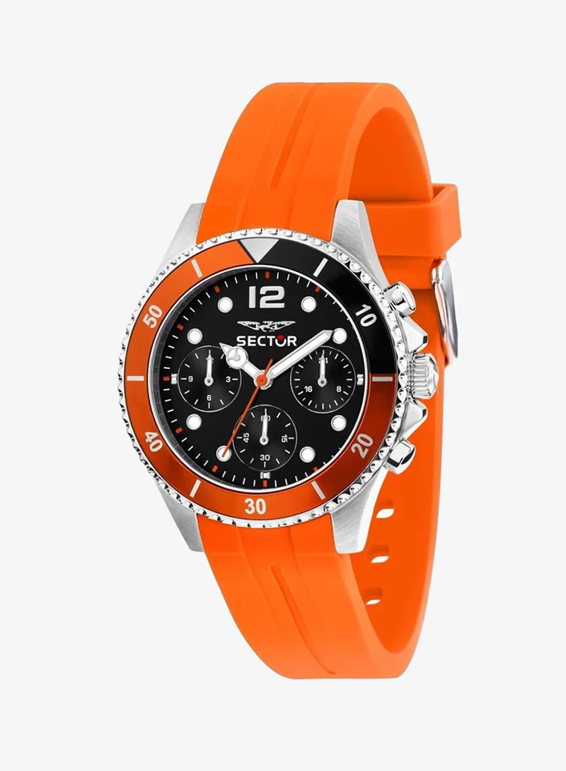 230 Collection Men's Analog Watch - Black Dial, 39mm Metal Case, Orange Silicone Strap, Quartz, 100M Water Resistant - R3251161054