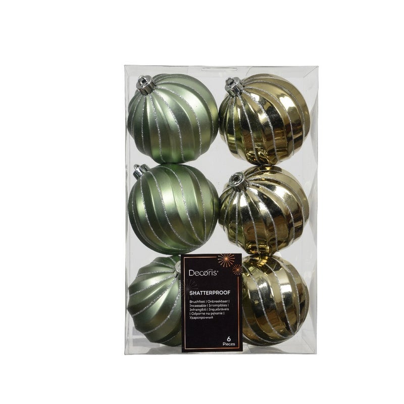 Kaemingk Rosemary Green Christmas Baubles Polystyrene Ornaments in Matte, Shiny & Glitter Finish for Indoor & Outdoor Tree Decoration– 8cm, 6-Piece Set - Image 1