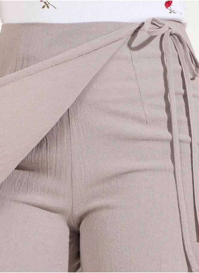 Styli Solid Wrap Front Skort with Side Tie Up Detail
