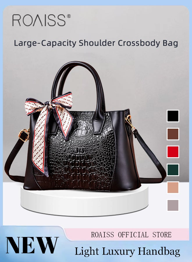 roaiss Crocodile Pattern Handbag for Women with Silk Scarf Fashion Large Capacity Shoulder Bag Nonslip Wear Resistant Crossbody Bag Suitable for Birthday Gifts or Ramadan  - Image 1