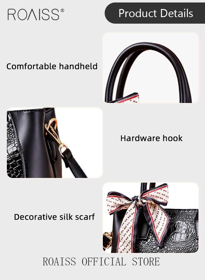 roaiss Crocodile Pattern Handbag for Women with Silk Scarf Fashion Large Capacity Shoulder Bag Nonslip Wear Resistant Crossbody Bag Suitable for Birthday Gifts or Ramadan  - Image 4