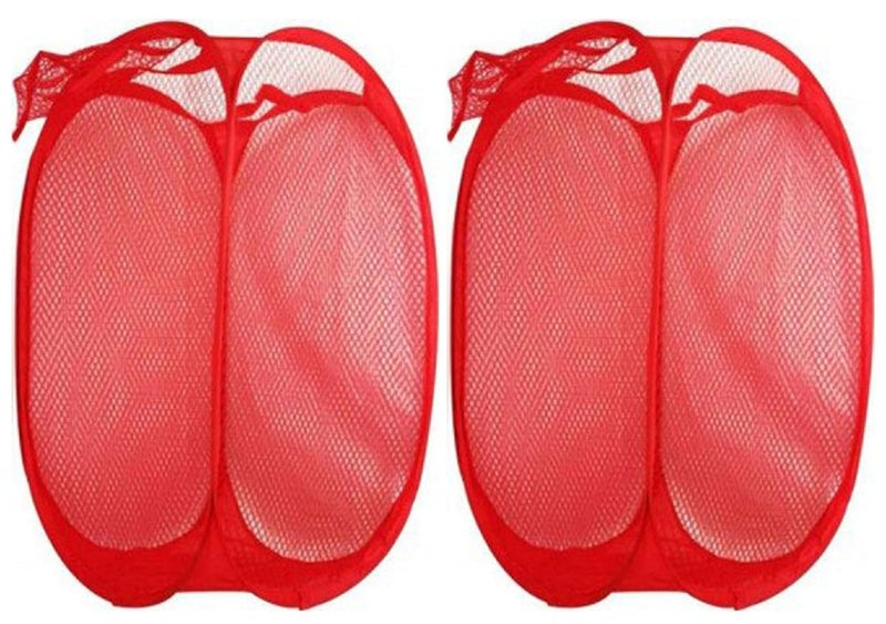 Kuber Industries 2 Piece Mesh Laundry Organiser, Red (Laundry001), Standard - Image 1