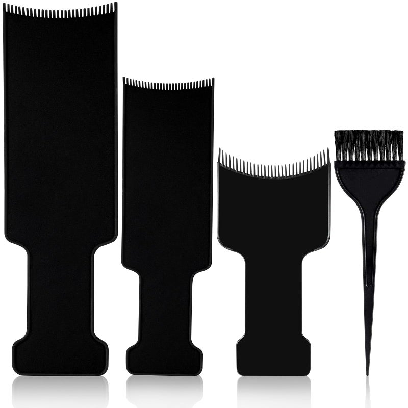 Jaasuee 4Piece Balayage Highlighting Kit Black Nylon Combs Brush for Salon Home Use