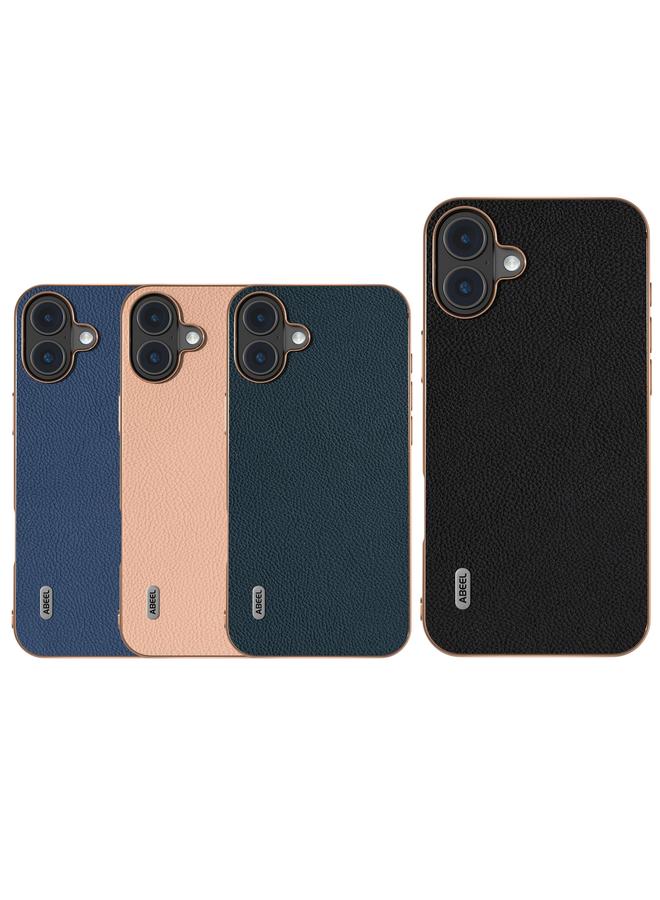 S-TOP Case For iPhone 16 Plus ABEEL Electroplating Frame Genuine Leather + PC Litchi Texture Phone Case - Image 5