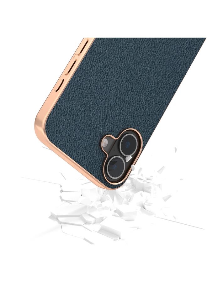 S-TOP Case For iPhone 16 Plus ABEEL Electroplating Frame Genuine Leather + PC Litchi Texture Phone Case - Image 4