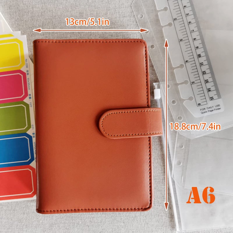 DY.2ten Refillable A6 Notebook Set with Cover - 6 Hole Loose Leaf PU Binder Cover + 90 sheets (180 Pages) of Lined Paper + 1pcs A6 Zipper Binder Pockets + 2pcs A6 storing bag+Index Note Tabs+Ruler - Image 2