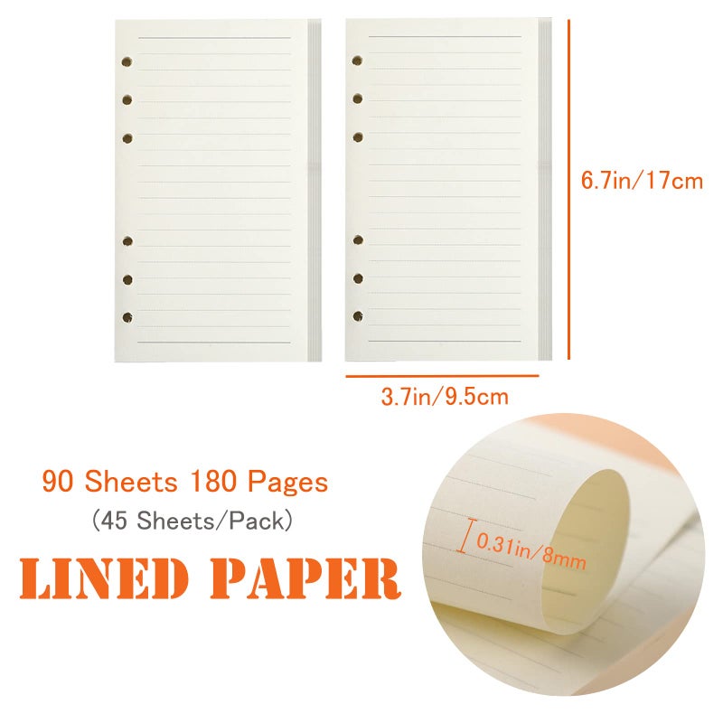 DY.2ten Refillable A6 Notebook Set with Cover - 6 Hole Loose Leaf PU Binder Cover + 90 sheets (180 Pages) of Lined Paper + 1pcs A6 Zipper Binder Pockets + 2pcs A6 storing bag+Index Note Tabs+Ruler - Image 4