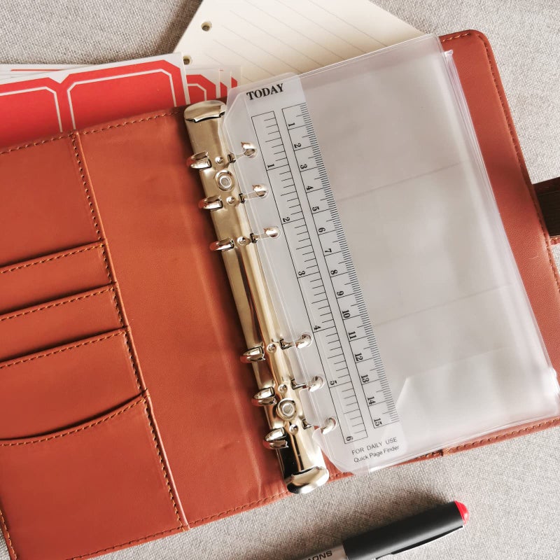 DY.2ten Refillable A6 Notebook Set with Cover - 6 Hole Loose Leaf PU Binder Cover + 90 sheets (180 Pages) of Lined Paper + 1pcs A6 Zipper Binder Pockets + 2pcs A6 storing bag+Index Note Tabs+Ruler - Image 5