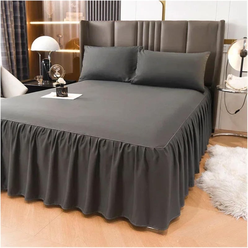 Ruffle Bed Skirt Single Piece Anti Slip Solid Color Bed Skirt Bed Fitted Sheet Bedcover Mattress Protection Cover Bedskirt Pillowcase Bedding(Grey,120x200cm Skirt) - Image 1