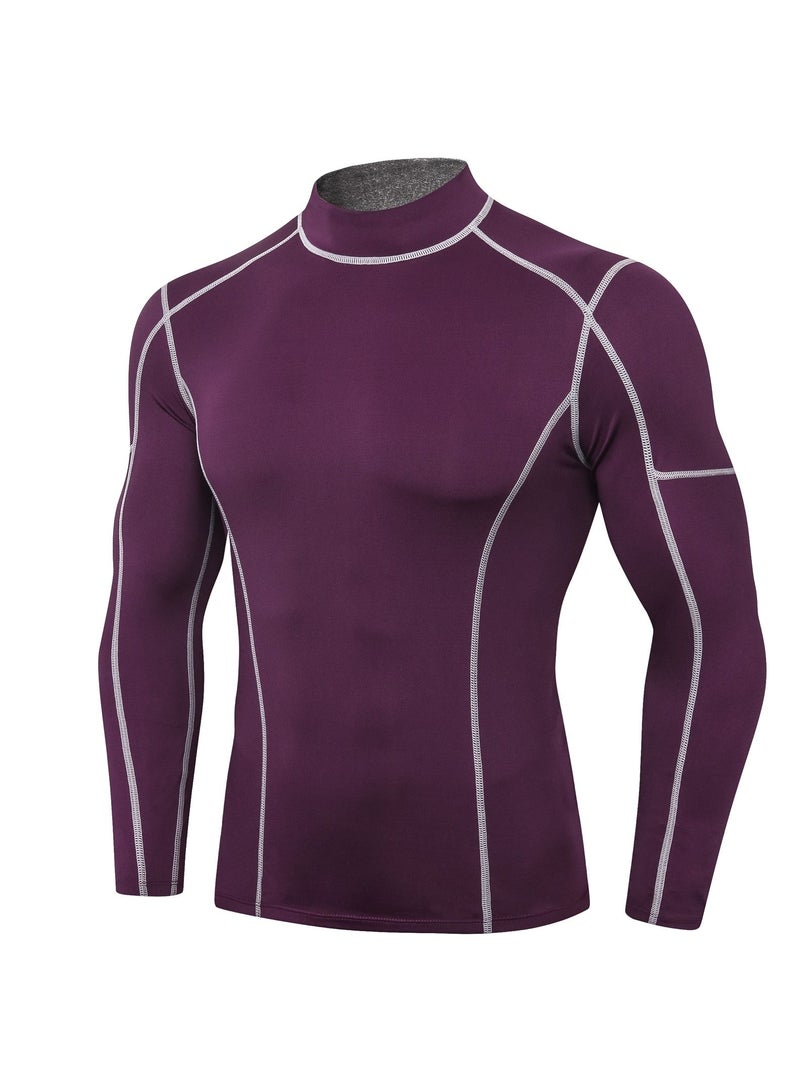 NIBEMINENT Men Quick Dry Breathable Long Sleeve Shirt Burgundy - Image 1