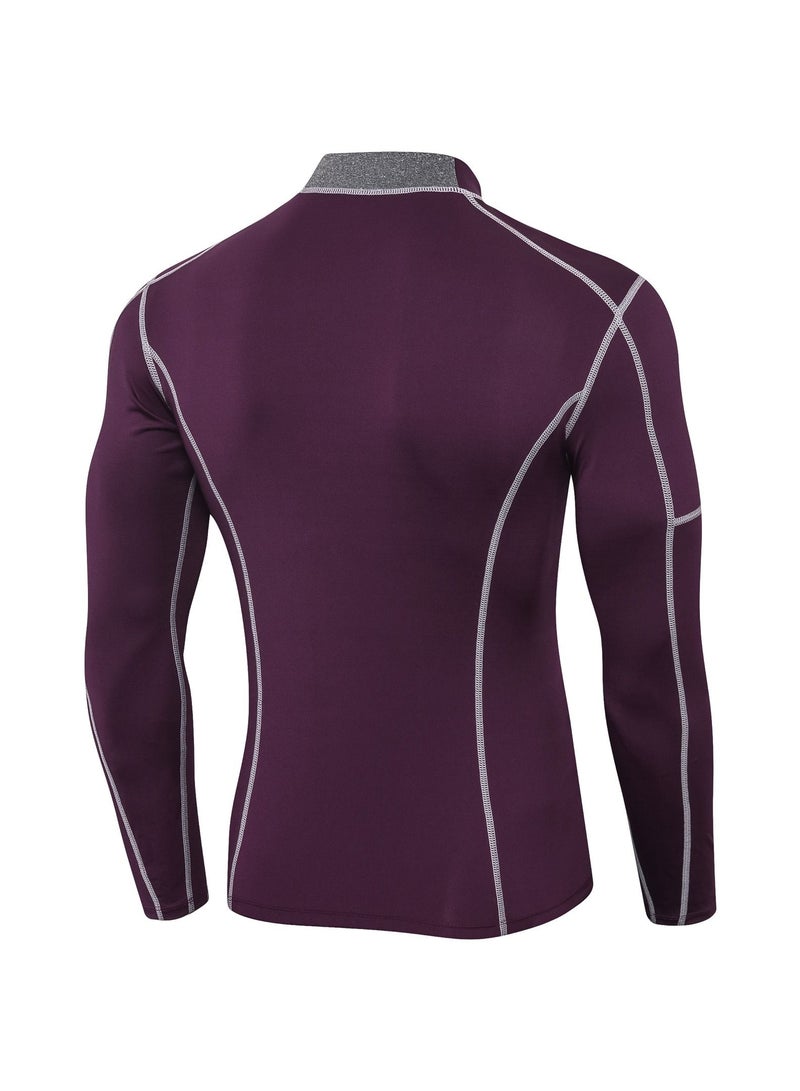 NIBEMINENT Men Quick Dry Breathable Long Sleeve Shirt Burgundy - Image 2