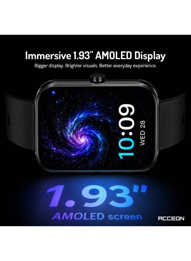 AcceOn Smartwatch 1.93" AMOLED Display, Bluetooth 5.4 Calling, Ultra Long Standby, Waterproof Fitness Tracker with Multiple Sports Modes & Magnetic Charging - Black - Image 4