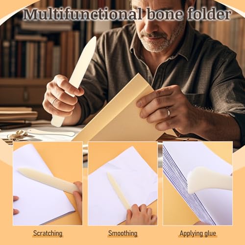 JUPEAN 33 Pcs Bookbinding Kits 4 Pcs Bone Folder Paper Creaser Paper Folding Tool Book Binding Supplies with Bookbinding Needle, Waxed Thread, Steel Ruler, Awl for Bookbinding, Paper Card Crafts - Image 4