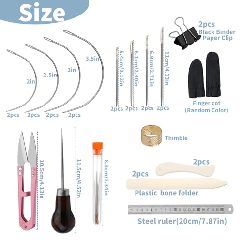 JUPEAN 33 Pcs Bookbinding Kits 4 Pcs Bone Folder Paper Creaser Paper Folding Tool Book Binding Supplies with Bookbinding Needle, Waxed Thread, Steel Ruler, Awl for Bookbinding, Paper Card Crafts - Image 2