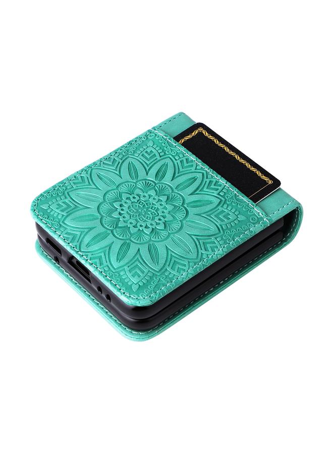 اس-توب جراب لهاتف Samsung Galaxy Z Flip3 5G مصنوع من الجلد المنقوش بنقشة عباد الشمس - Image 5