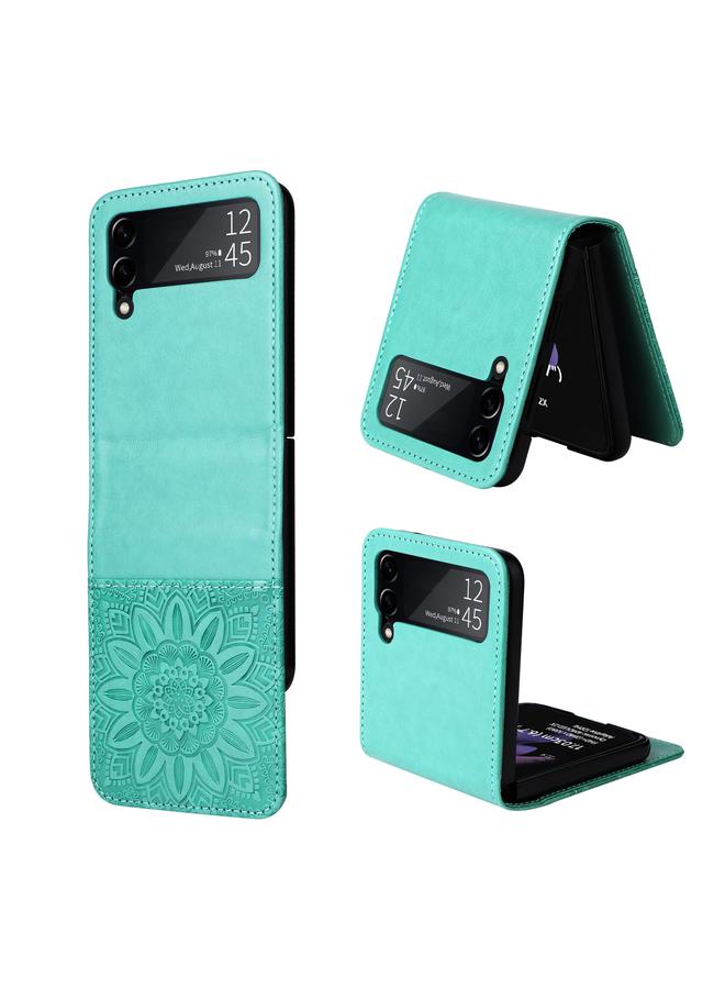 اس-توب جراب لهاتف Samsung Galaxy Z Flip3 5G مصنوع من الجلد المنقوش بنقشة عباد الشمس - Image 1