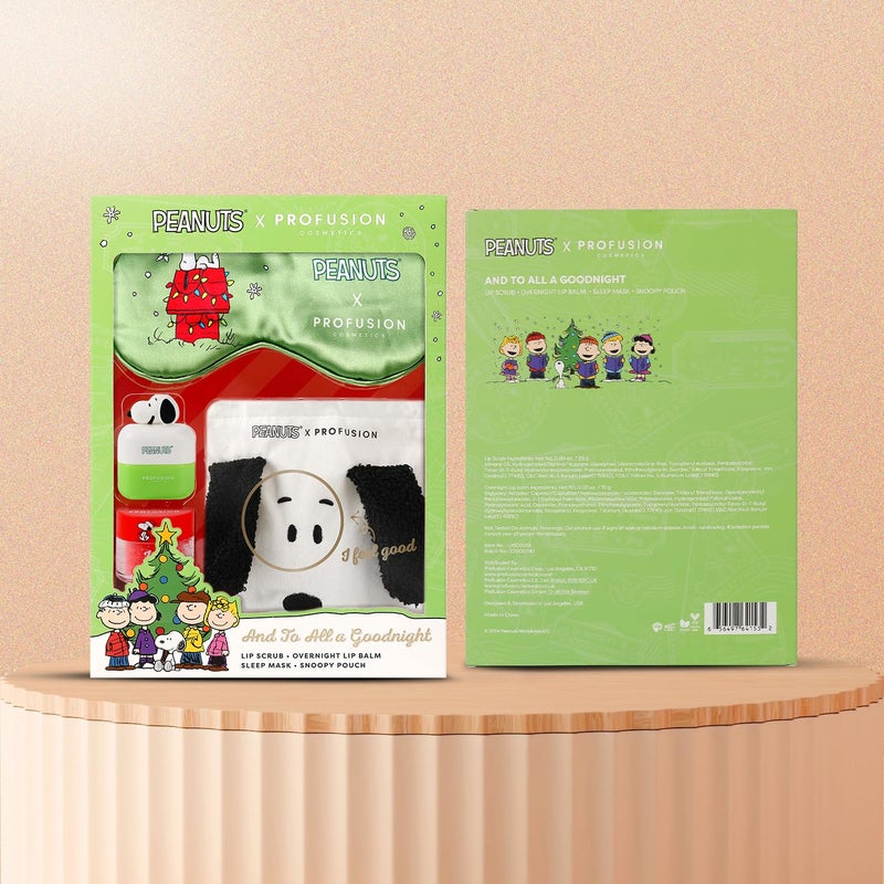 Profusion Cosmetics Peanuts Holiday Goodnight Set, Featuring A Lip Balm, Scrub, Snoopy Pouch and Eye Sleep Mask, Infused with Vitamin E - Image 5