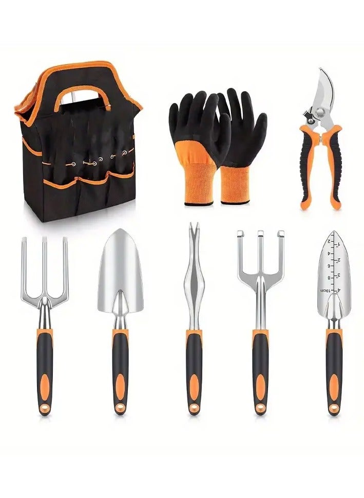 HOME TASTE 8-Piece Heavy-Duty Garden Tool Set with Storage Bag – Rust-Proof Aluminum Hand Tools with Ergonomic Non-Slip Handles – Pruner, Trowel, Rake & More – Gardening Kit for Women & Men  - Image 1