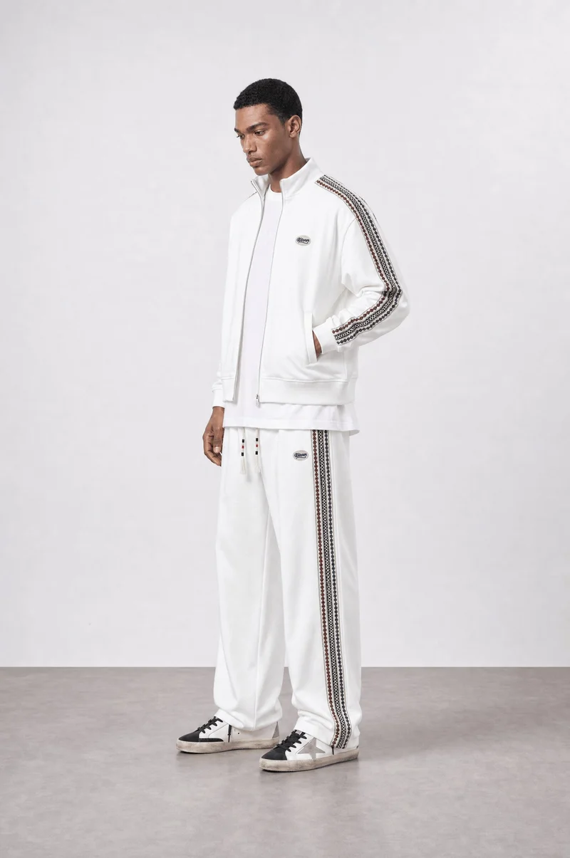 Respire Men's Winner Striped Doubleface Tracksuit Set, Ecru