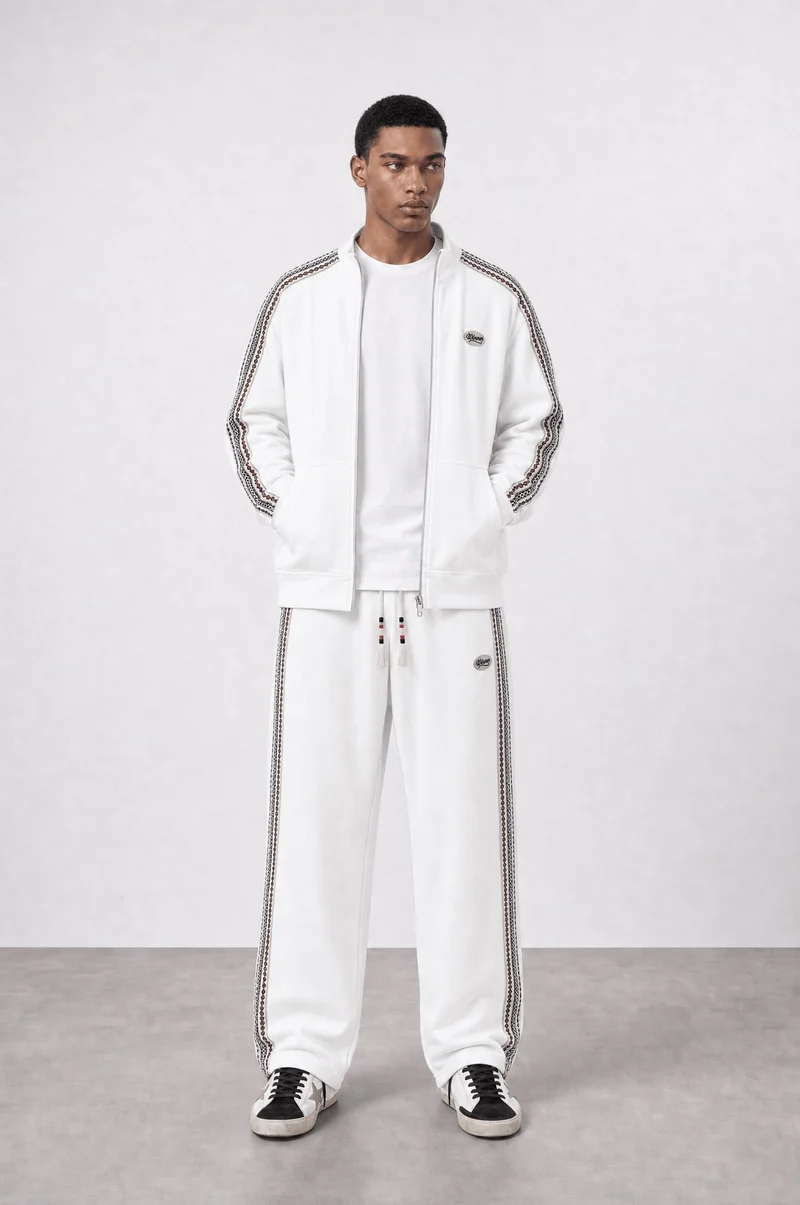 Respire Men's Winner Striped Doubleface Tracksuit Set, Ecru
