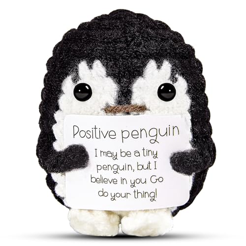 Hoedia Handmade Emotional Pickle Gift, Cucumber Crochet Doll Inspirational Gifts with Cards, Cute Knitted Funny Support Pickle Friend Birthday (Positive Penguin) - Image 1