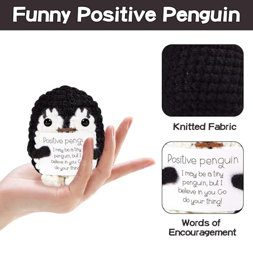 Hoedia Handmade Emotional Pickle Gift, Cucumber Crochet Doll Inspirational Gifts with Cards, Cute Knitted Funny Support Pickle Friend Birthday (Positive Penguin) - Image 3