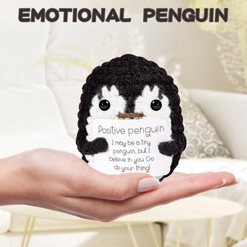 Hoedia Handmade Emotional Pickle Gift, Cucumber Crochet Doll Inspirational Gifts with Cards, Cute Knitted Funny Support Pickle Friend Birthday (Positive Penguin) - Image 4