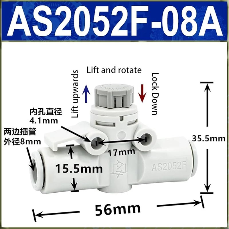 SMC Type Pneumatic Speed Control Valve AS2052F 08A Graduated Pipeline Throttle Fitting - Image 3