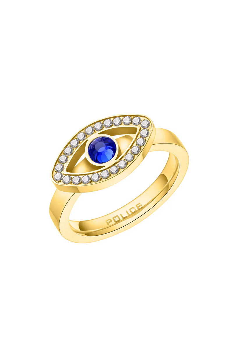 بوليس Eye Gold Plated Ladies Finger Ring With Blue and White Crystals 54PEJLF0003111
