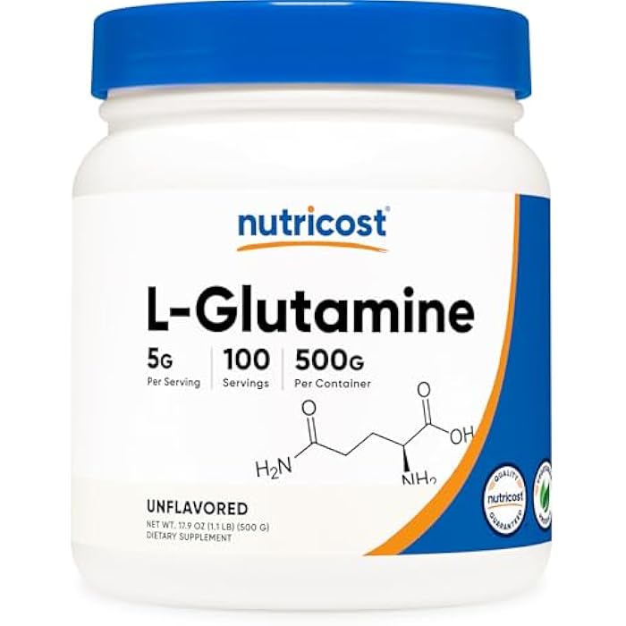 Nutricost L-Glutamine Powder (500 Grams) Unflavored - Gluten Free & Non-GMO, 100 Servings - Image 1
